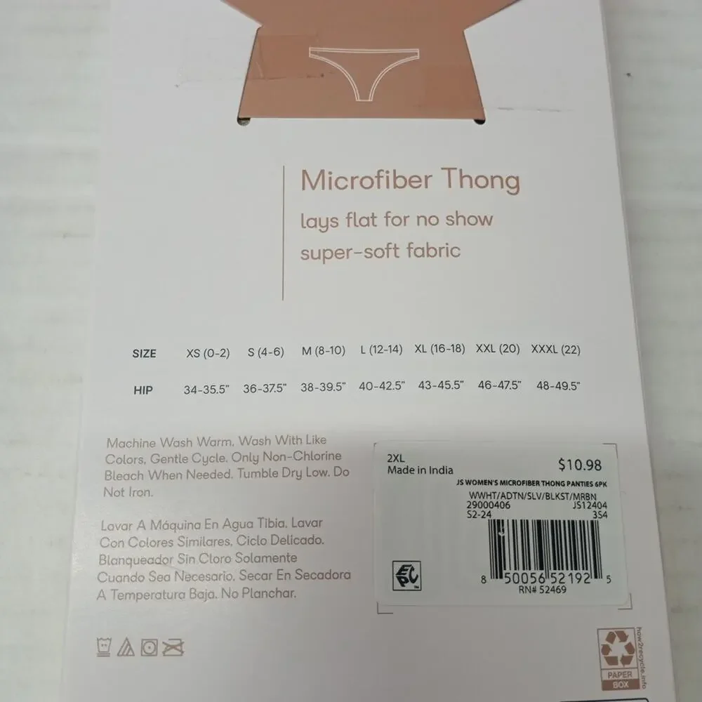 Joyspun Microfiber Thong Women’s Size XXL (20) 6 Pair Super Soft‎ Lays Flat